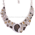 Últimas Ammonita de diseño y multi piedras preciosas 925 collar de plata de ley